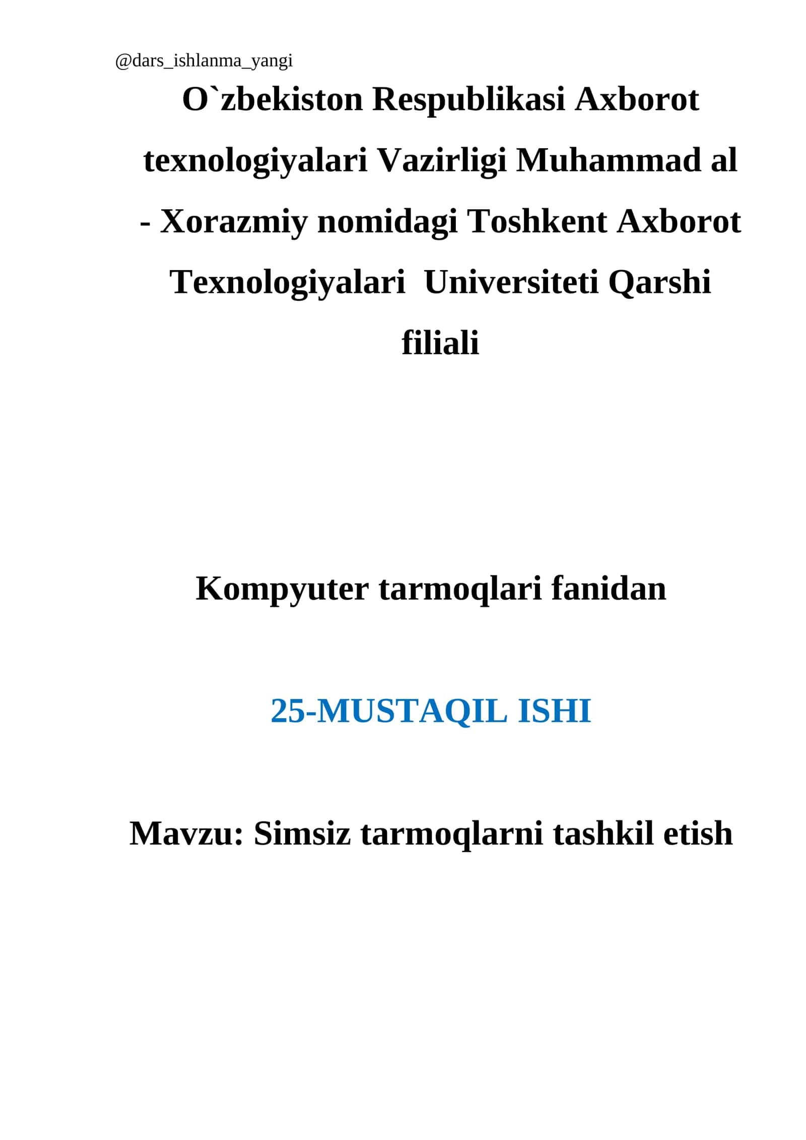 Simsiz tarmoqlarni tashkil etish