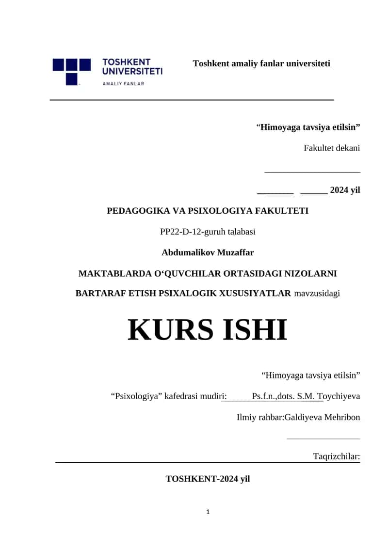 MAKTABLARDA O‘QUVCHILAR ORTASIDAGI NIZOLARNI BARTARAF ETISH PSIXALOGIK XUSUSIYATLAR