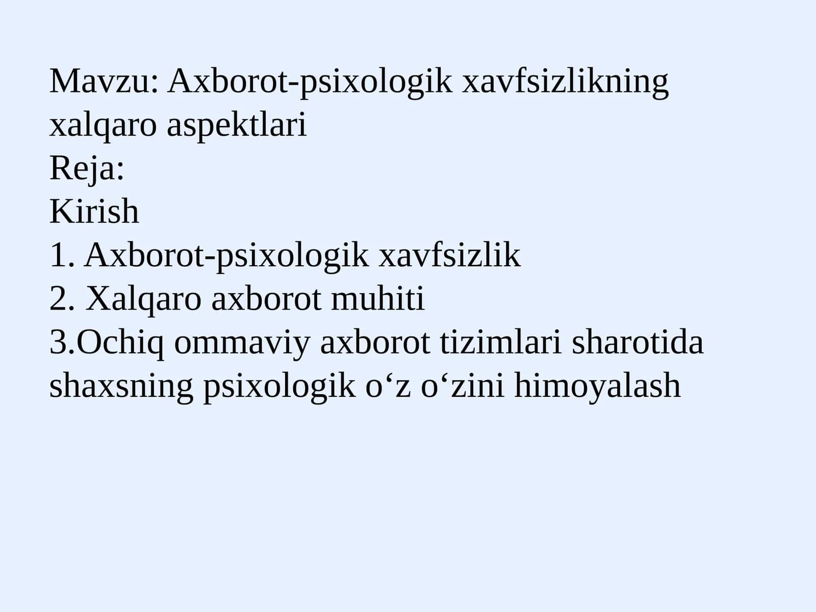 Axborot-psixologik xavfsizlikning xalqaro aspektlari