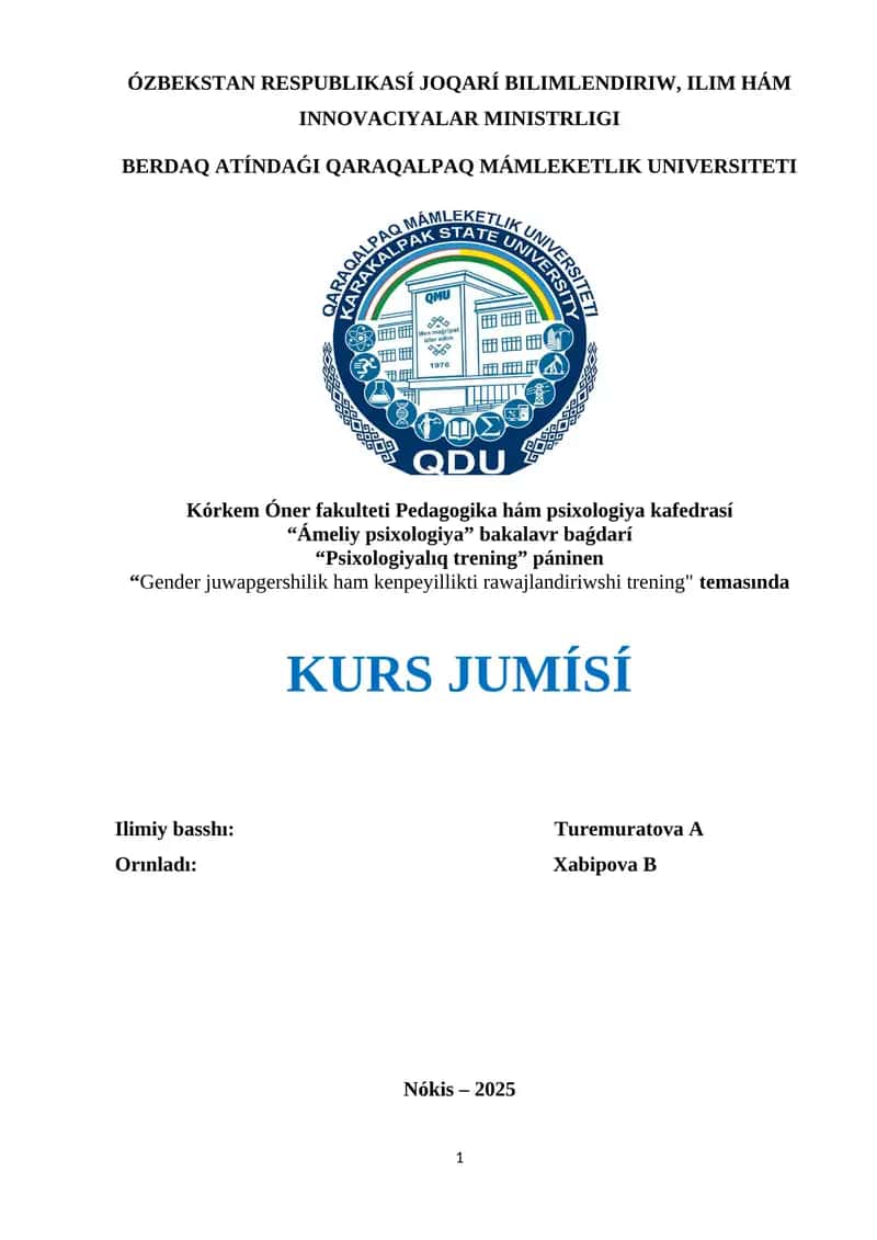 Gender juwapgershilik ham kenpeyillikti rawajlandiriwshi trening
