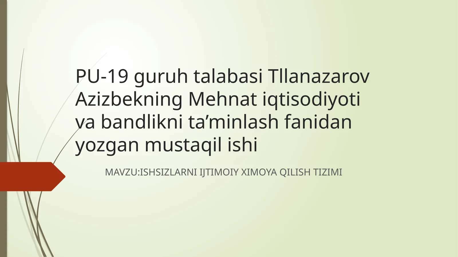 ISHSIZLARNI IJTIMOIY XIMOYA QILISH TIZIMI