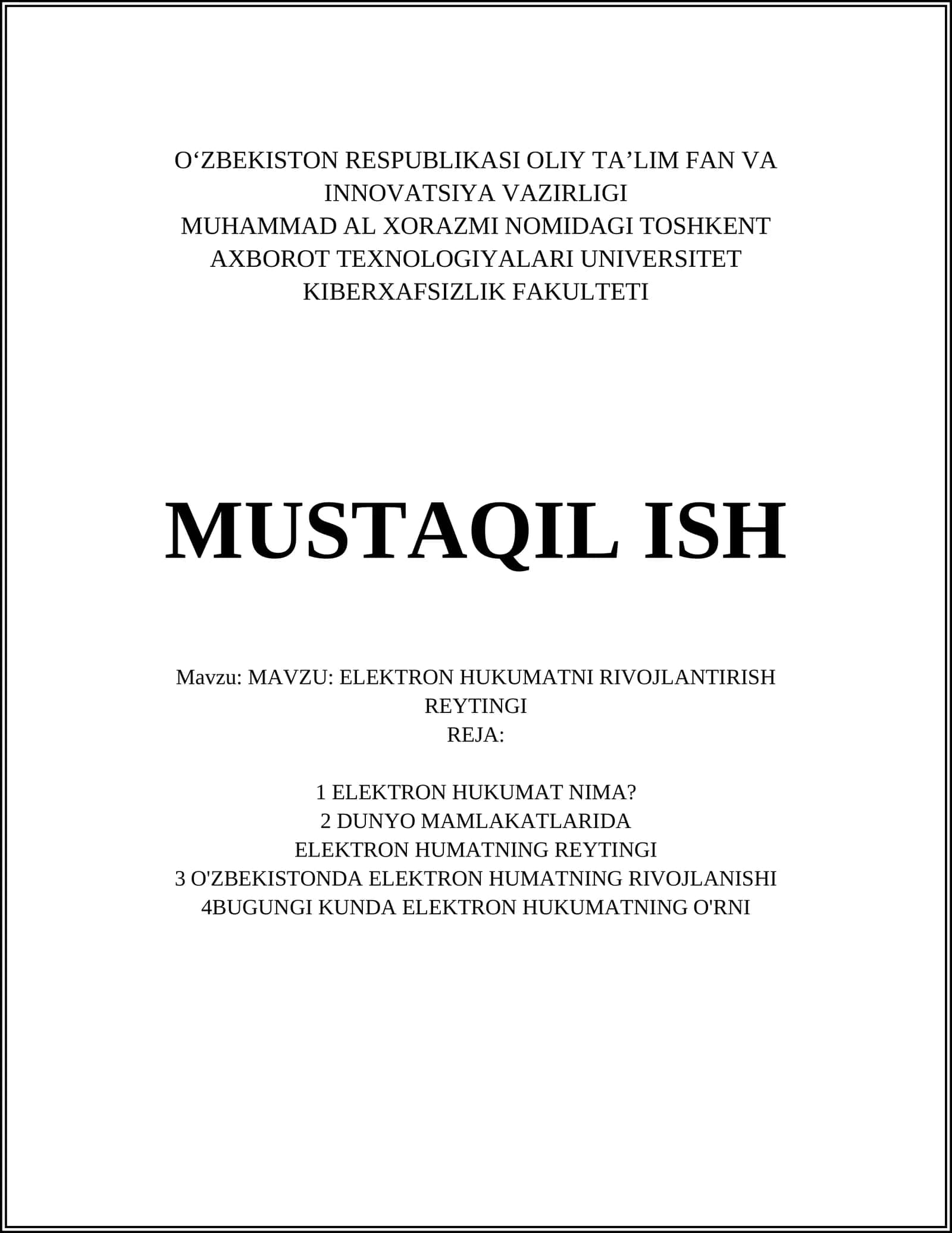 ELEKTRON HUKUMATNI RIVOJLANTIRISH REYTINGI