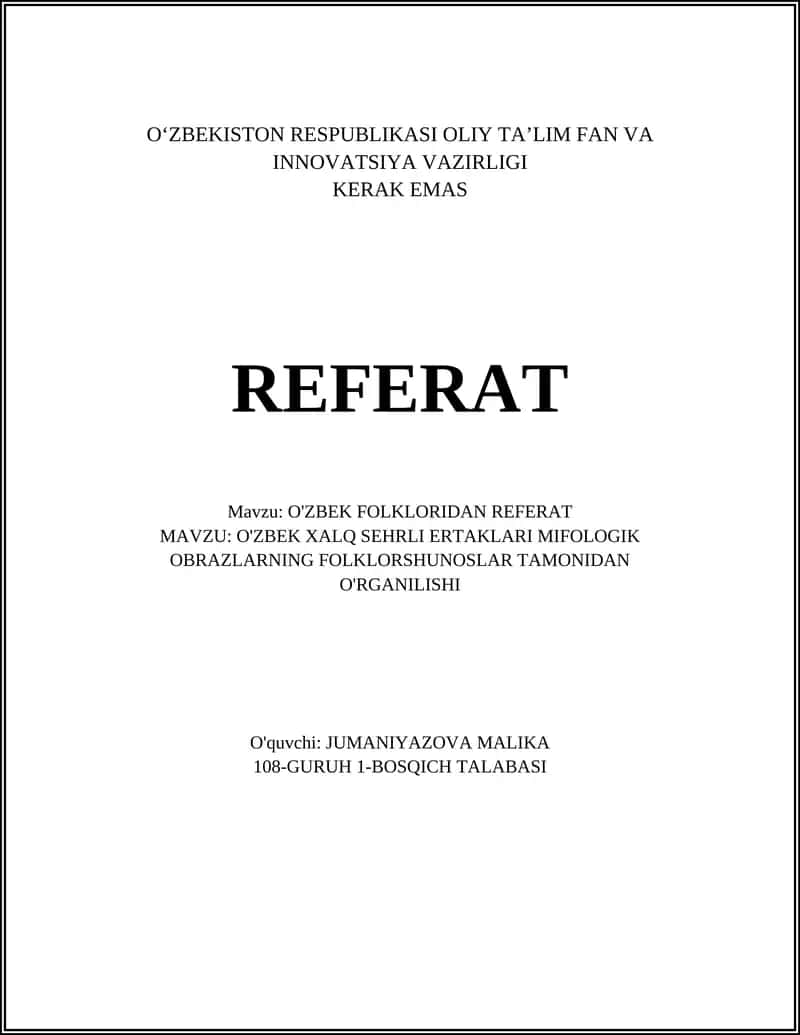 O'zbek Folkloridan Referat