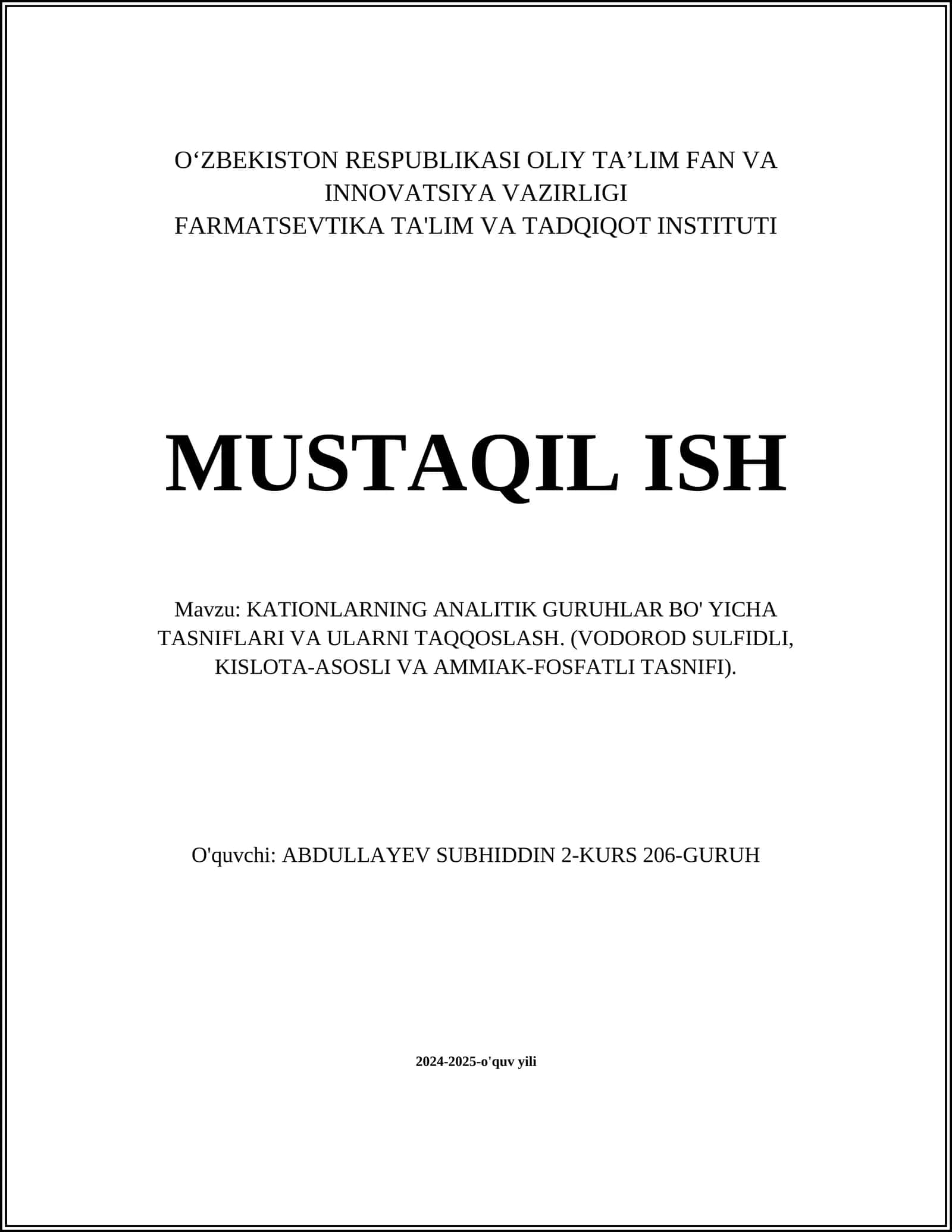 ANALITIK GURUHLAR TASNIFFI VA TAQQOSLASH