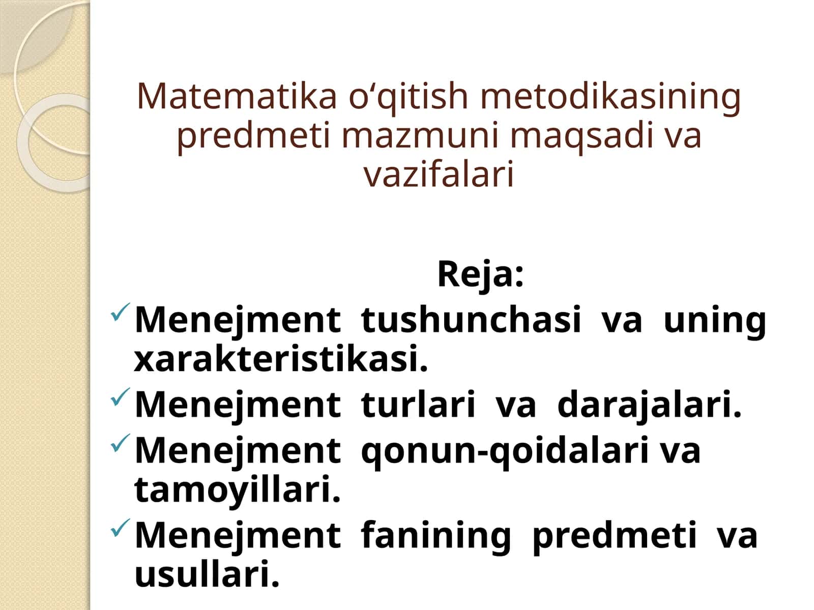 Menejment fanining predmeti va usullari