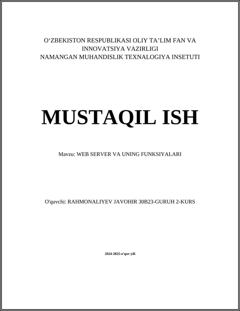 WEB SERVER VA UNING FUNKSIYALARI