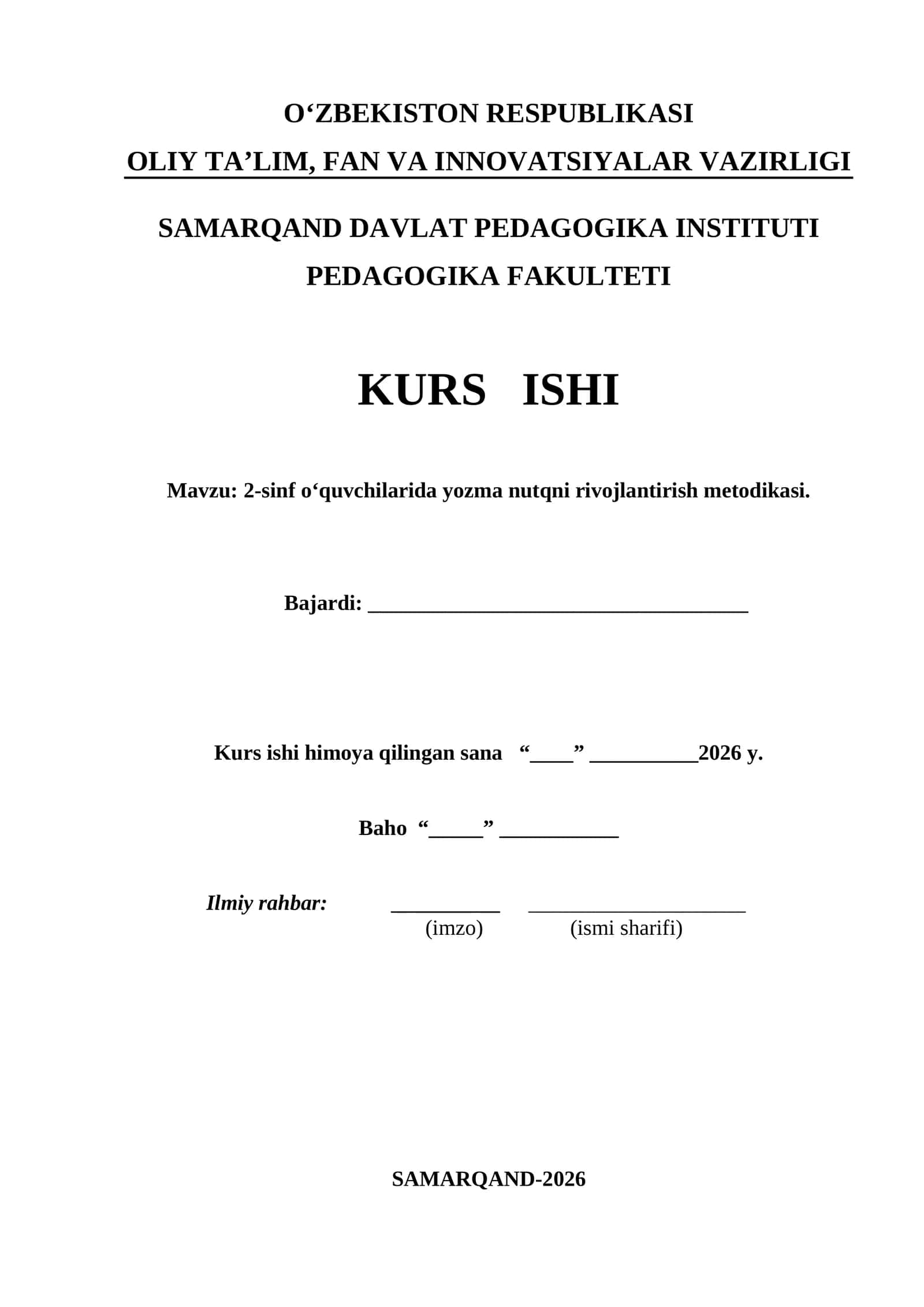 2-sinf o‘quvchilarida yozma nutqni rivojlantirish metodikasi.
