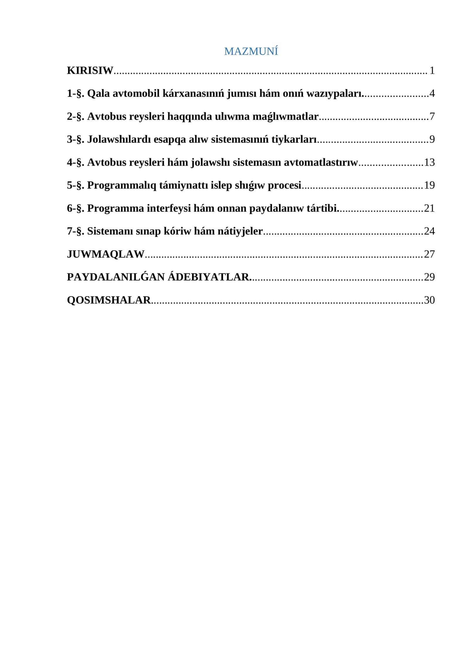 Avtobus reysleri hám jolawshı sistemasın avtomatlastırıw