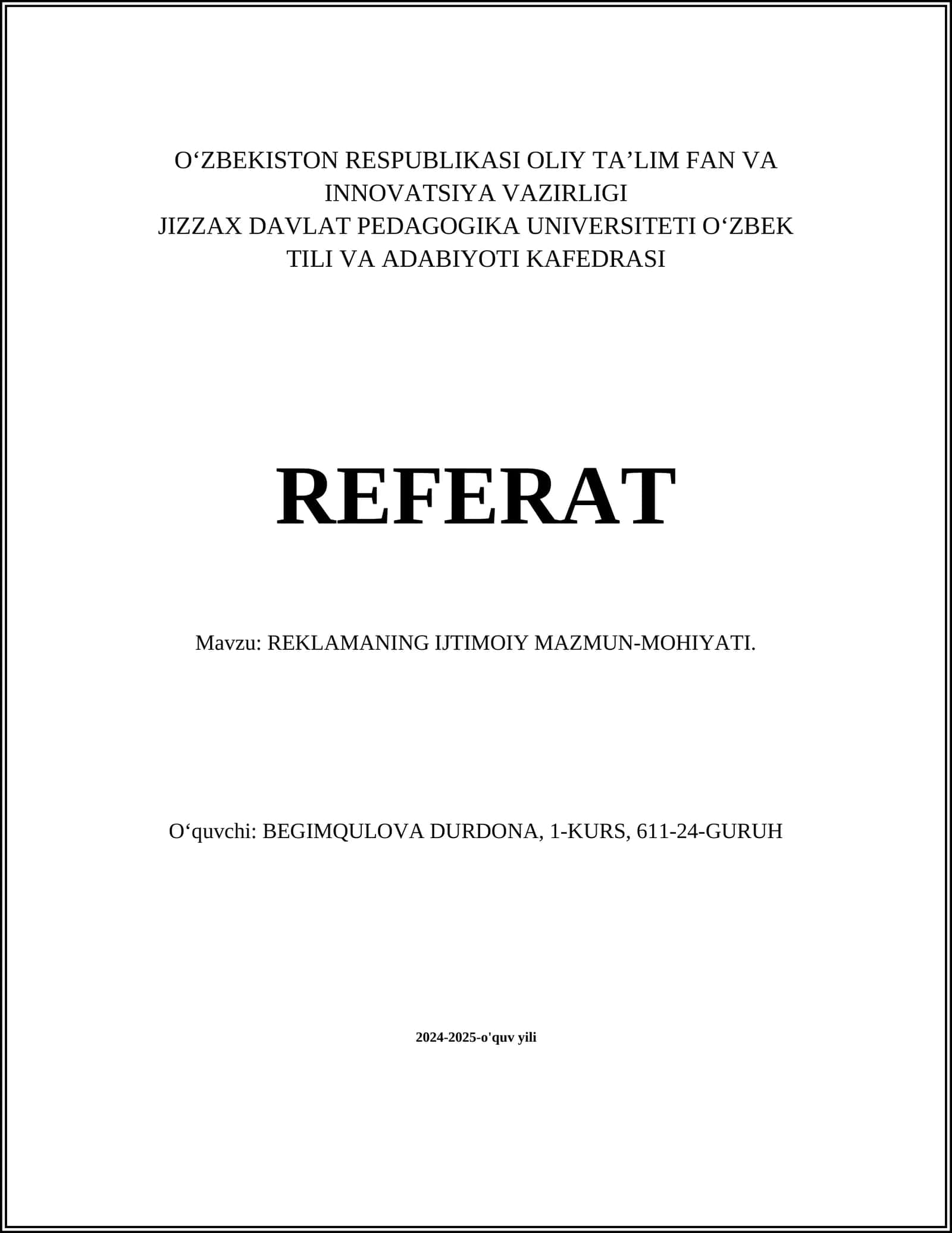 REKLAMANING IJTIMOIY MAZMUN-MOHIYATI