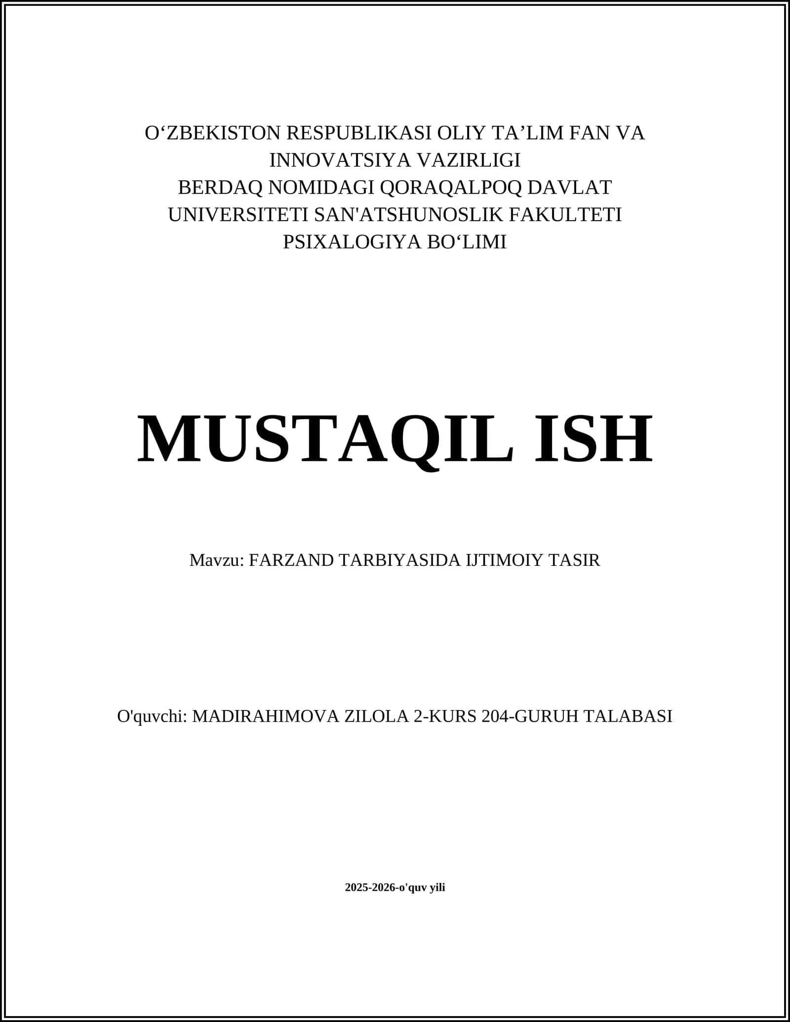 FARZAND TARBIYASIDA IJTIMOIY TASIR