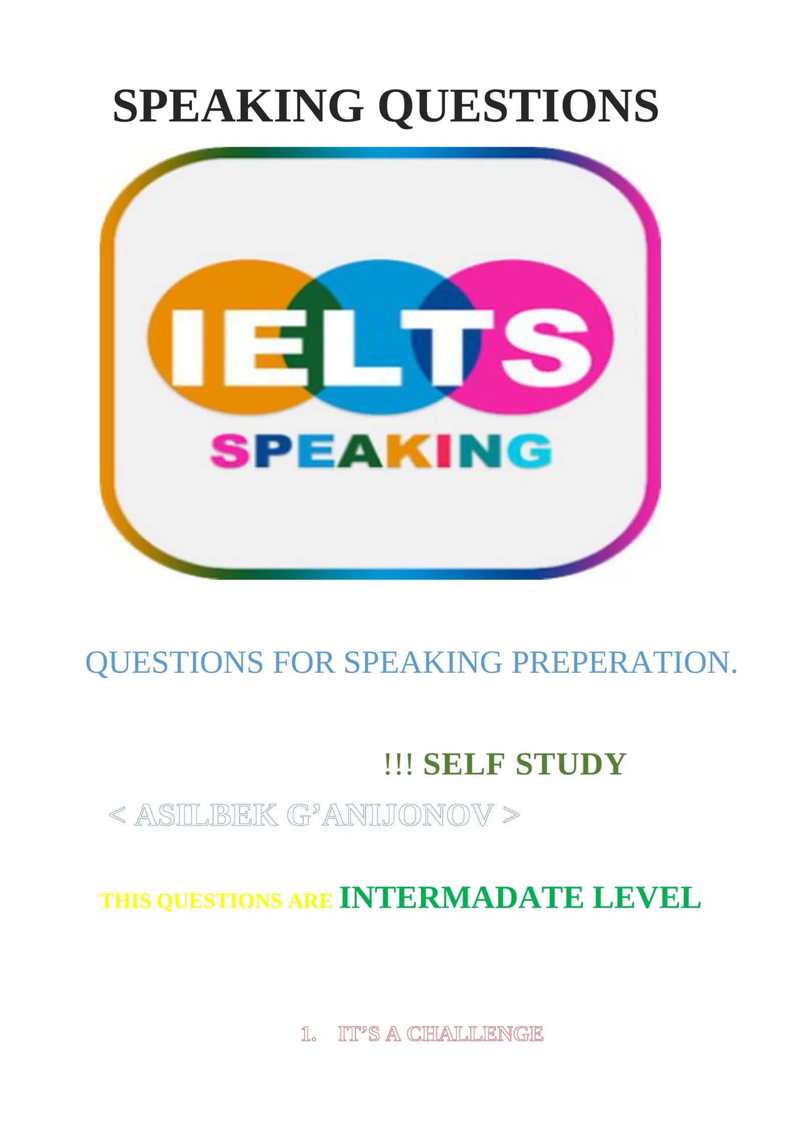 SPEAKING QUESTIONS
