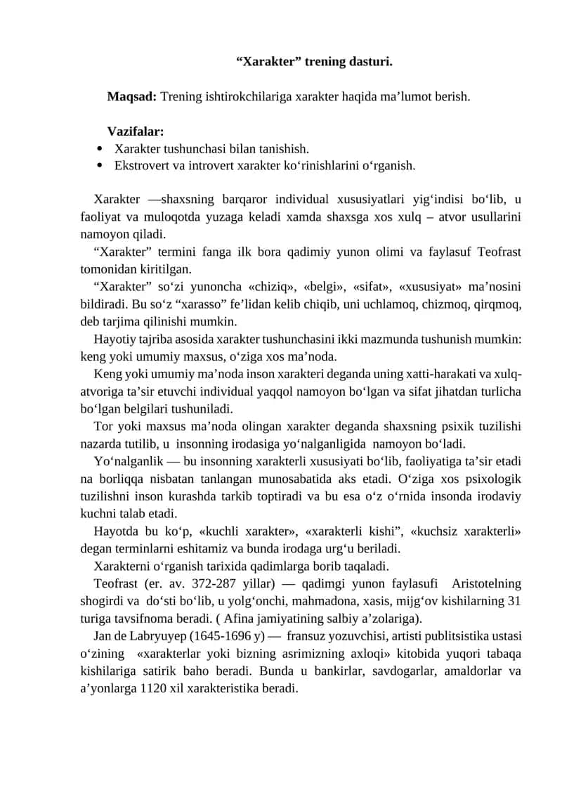 Xarakter trening dasturi