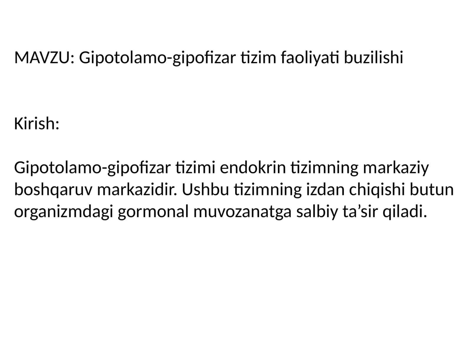 Gipotolamo-gipofizar tizim faoliyati buzilishi