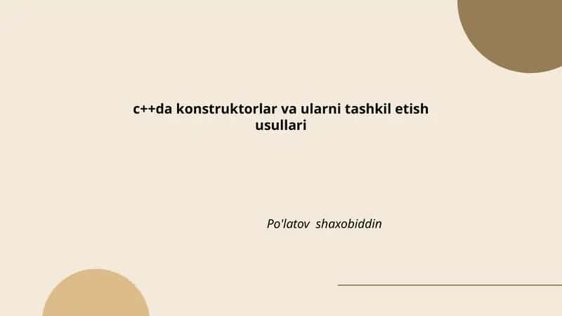 Konstruktorlar tushunchasi va vazifasi