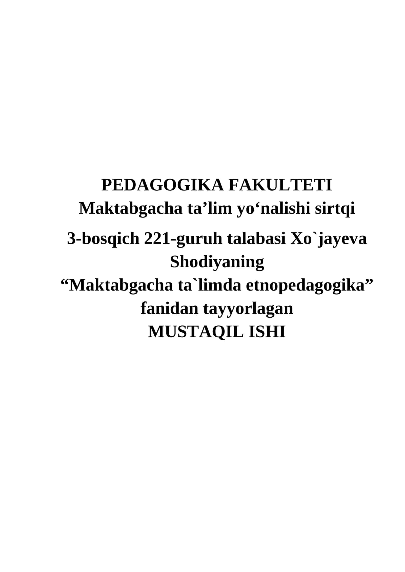 Maktabgacha ta'limda etnopedagogika