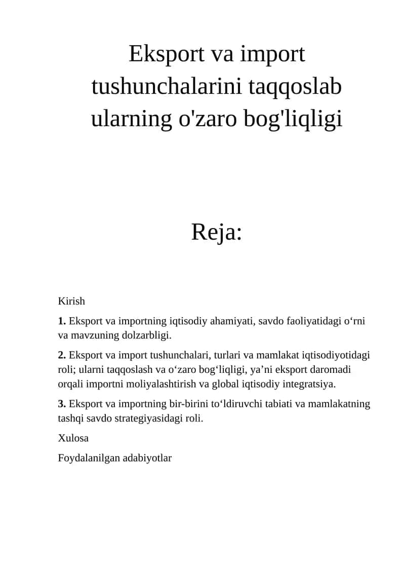 Eksport va import tushunchalari