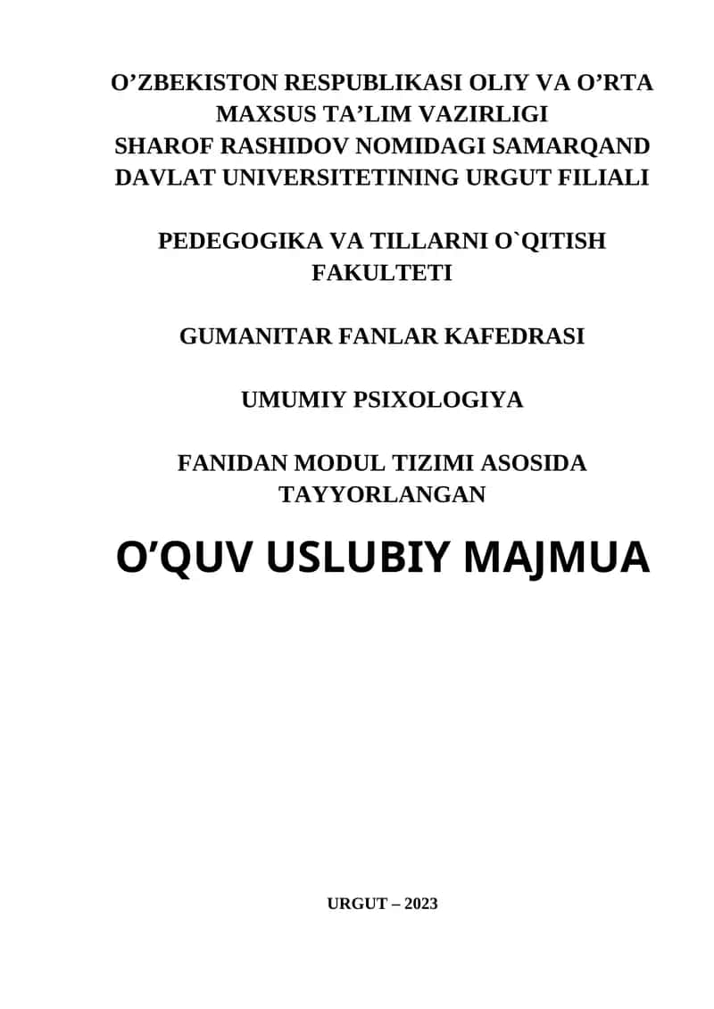UMUMIY PSIXOLOGIYA MODUL TIZIMI