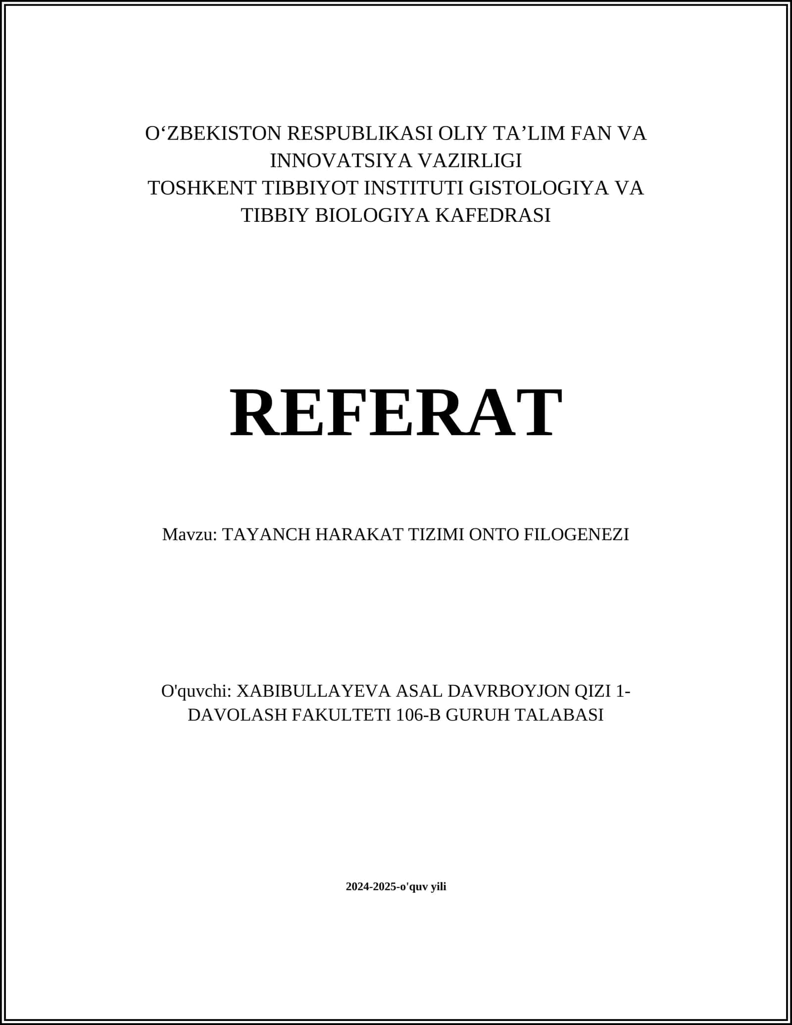 TAYANCH HARAKAT TIZIMI ONTO FILOGENEZI