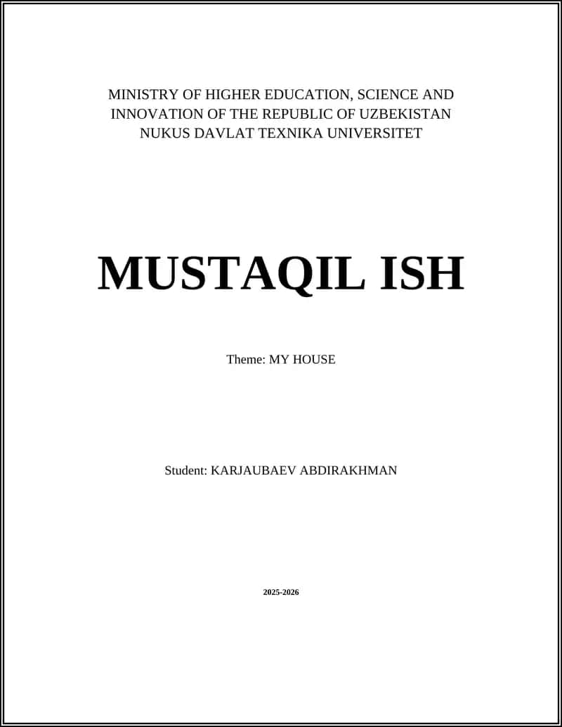 MUSTAQIL ISH - MY HOUSE