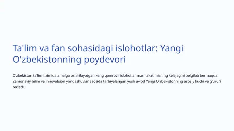 Yangi O'zbekistonning poydevori