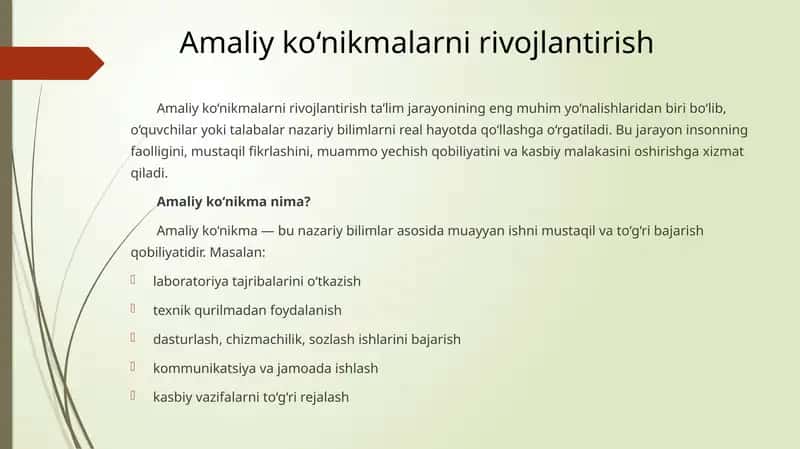 Amaliy ko‘nikmalarni rivojlantirish