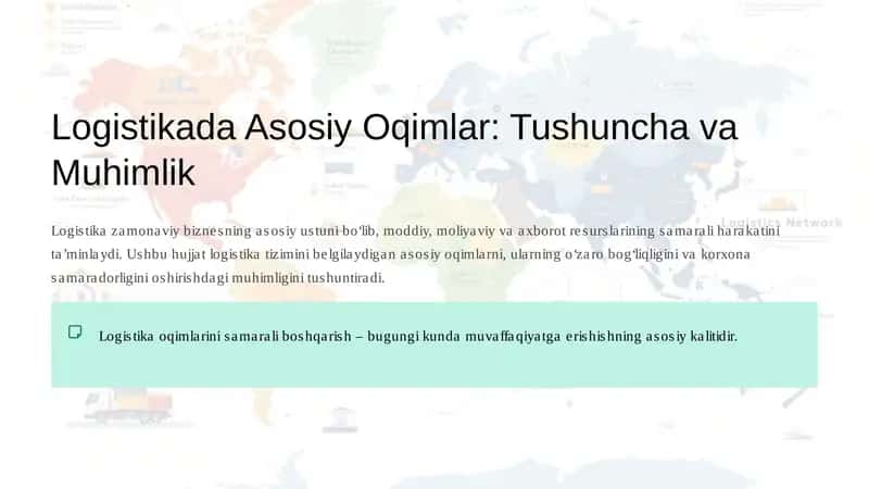 Logistikada asosiy oqimlar: Tushuncha va Muhimlik
