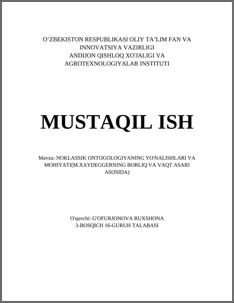 NOKLASSIK ONTOGOLOGIYANING YO'NALISHLARI VA MOHIYATI