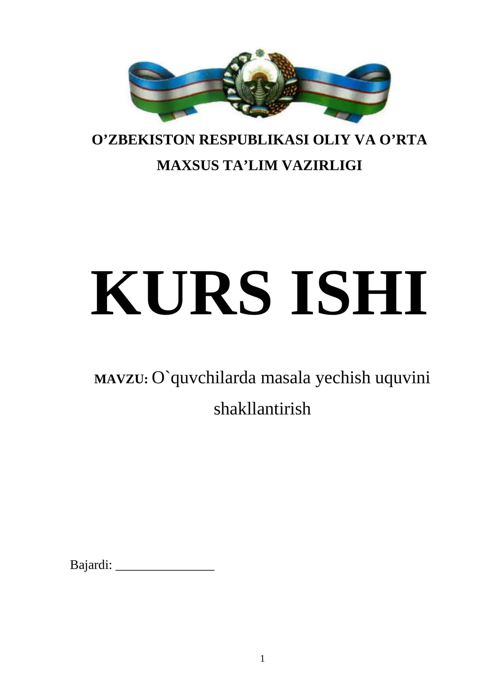 O`quvchilarda masala yechish uquvini shakllantirish
