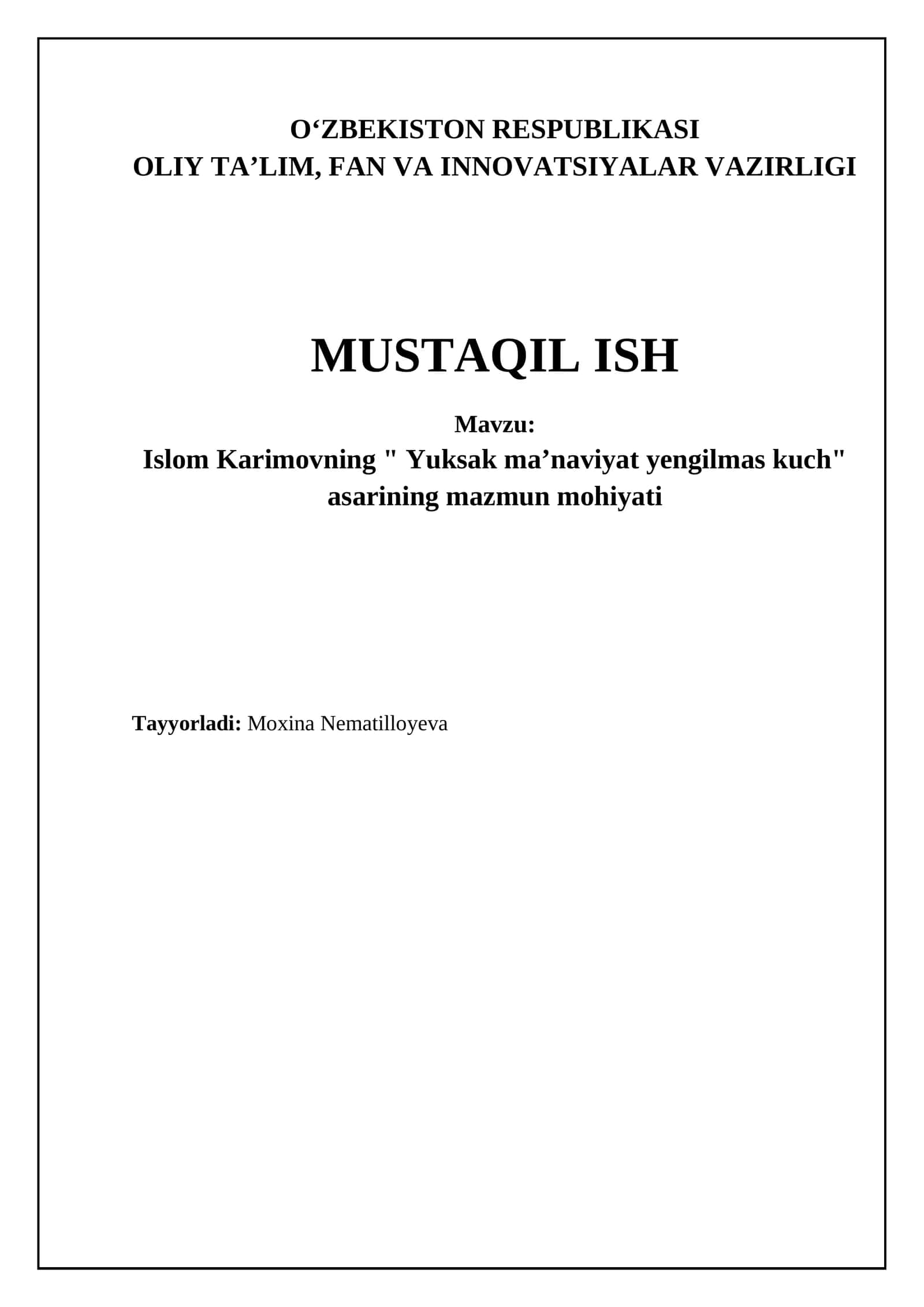 Yuksak ma'naviyat yengilmas kuch