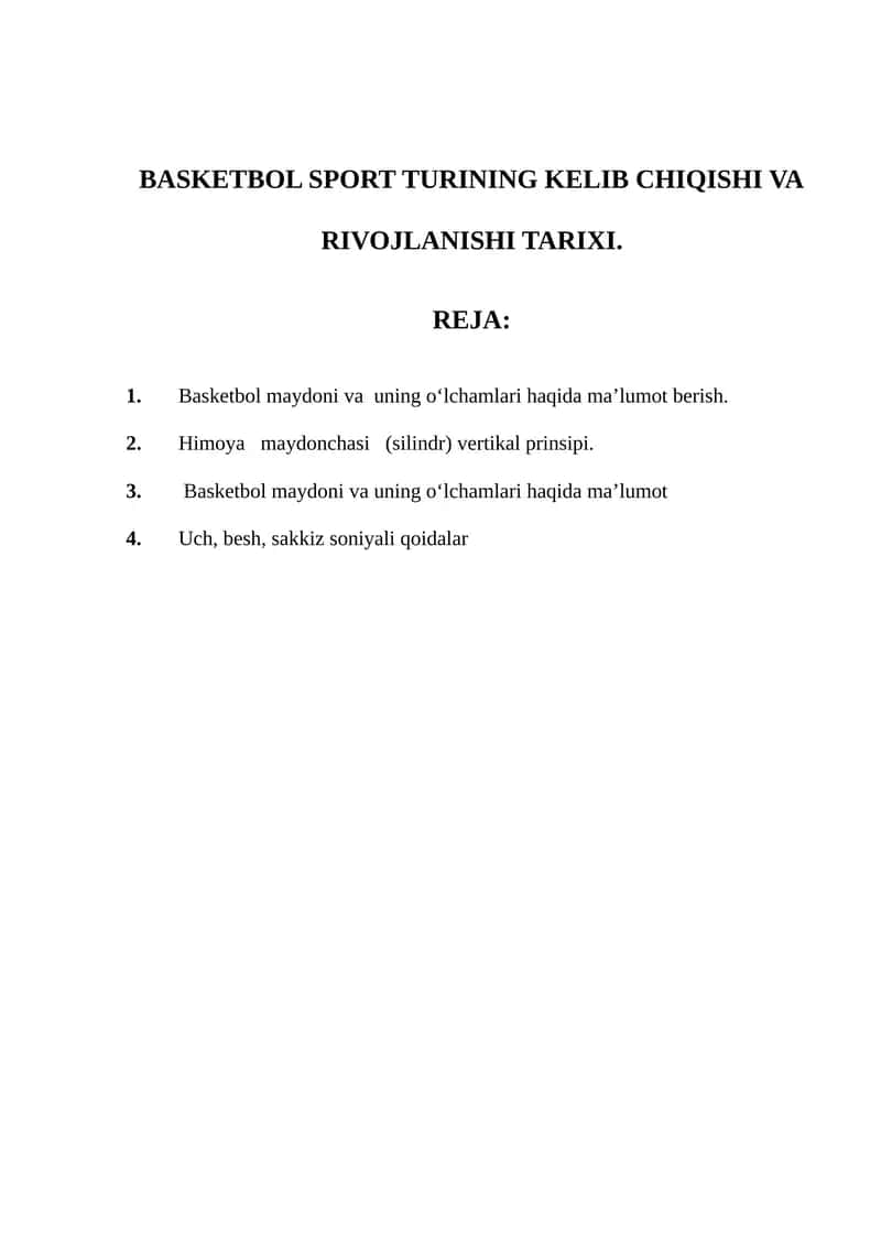 Basketbol Sport Turining Kelib Chiqishi va Rivojlanishi Tarixi