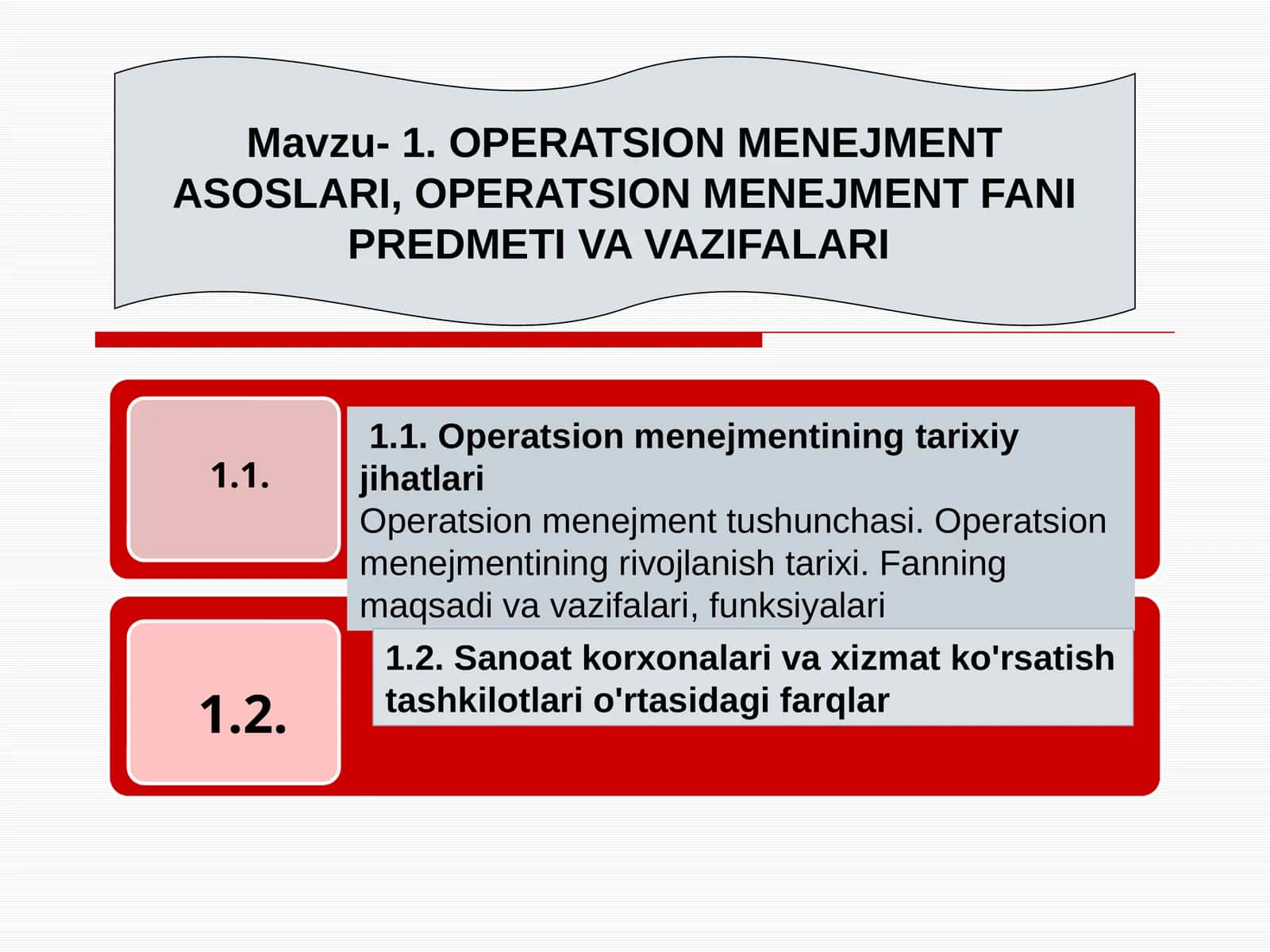 OPERATSION MENEJMENT ASOSLARI, OPERATSION MENEJMENT FANI PREDMETI VA VAZIFALARI