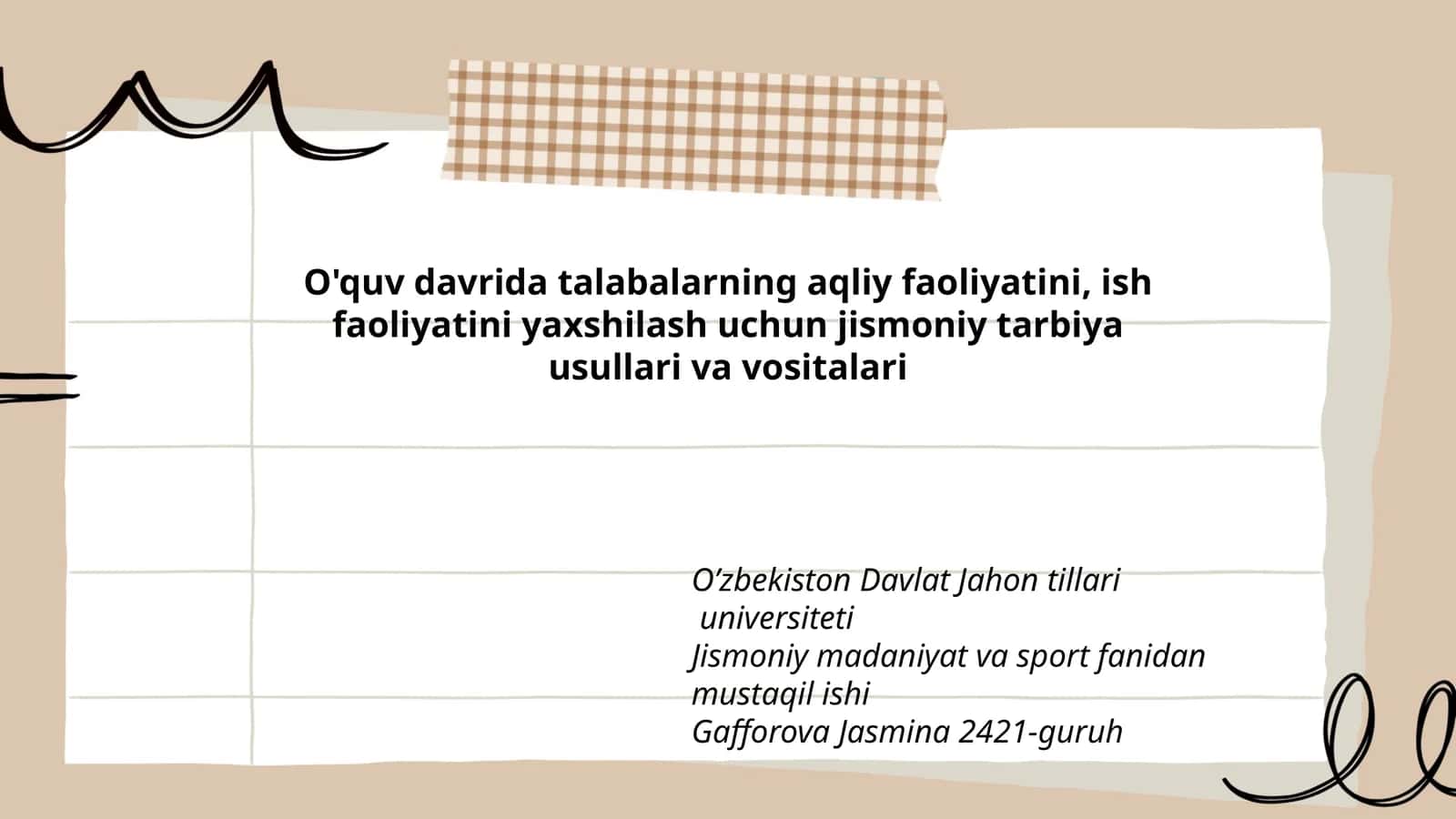 Jismoniy madaniyat va sport fanidan mustaqil ishi