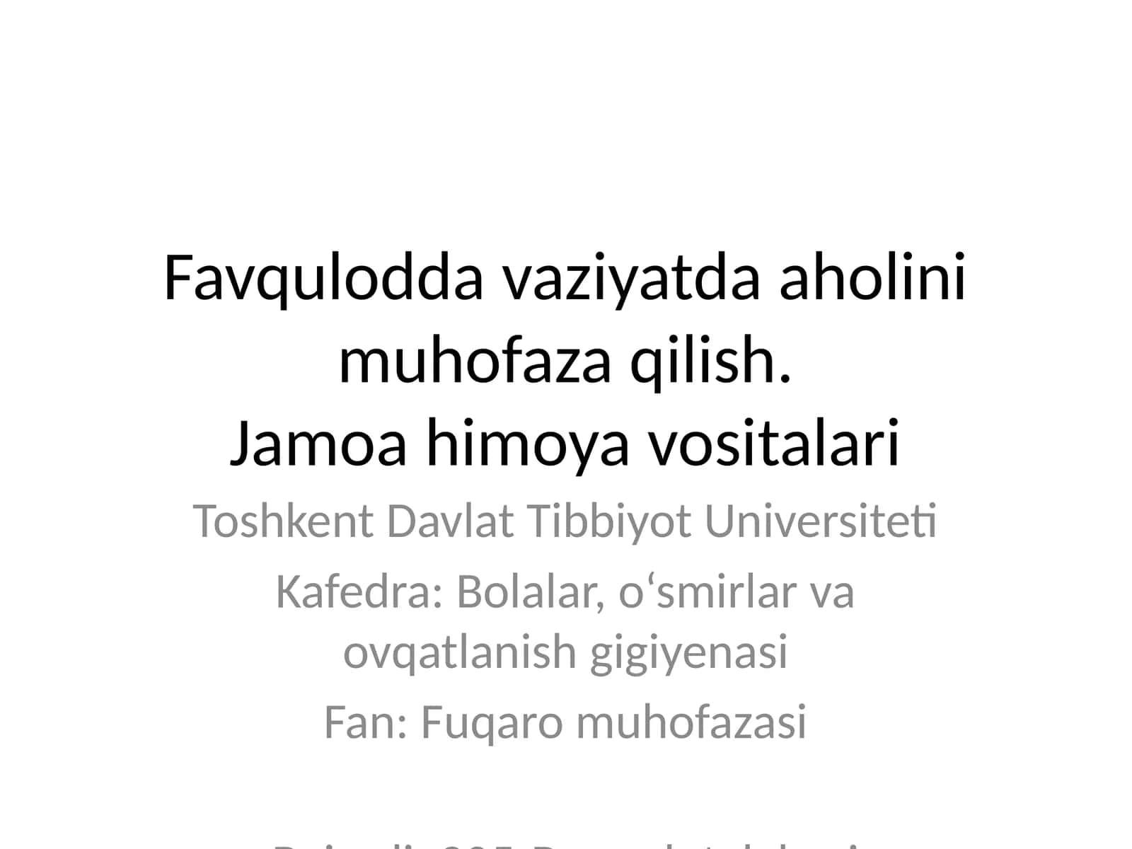 Favqulodda vaziyatda aholini muhofaza qilish