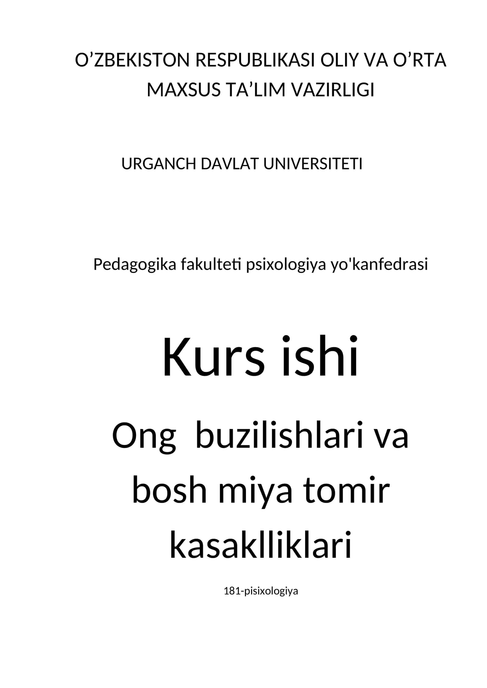 Ong buzilishlari va bosh miya tomir kasaklliklari