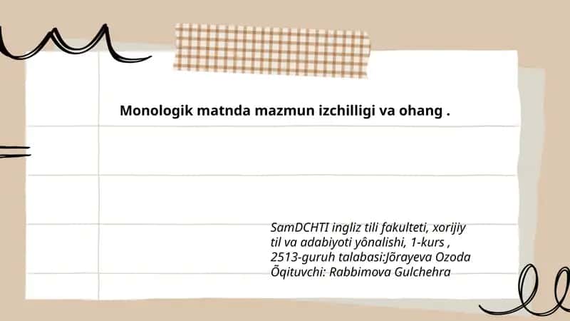 Monologik matnda mazmun izchilligi va ohang