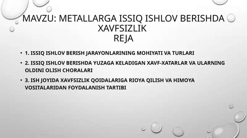 Metallarga issiqishlov berish da xavfsizlik reja