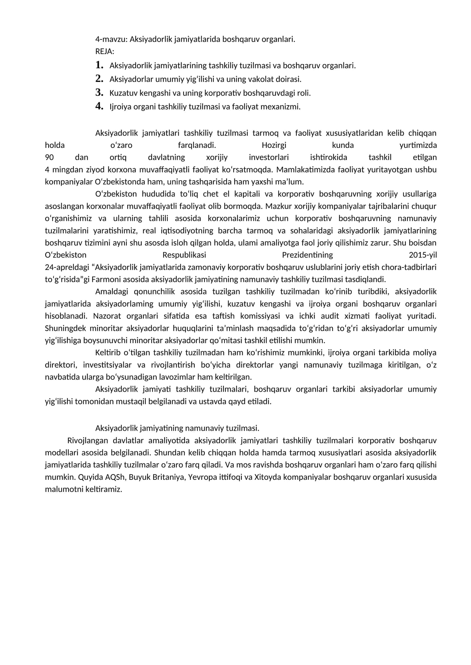 Aksiyadorlik jamiyatlarida boshqaruv organlari