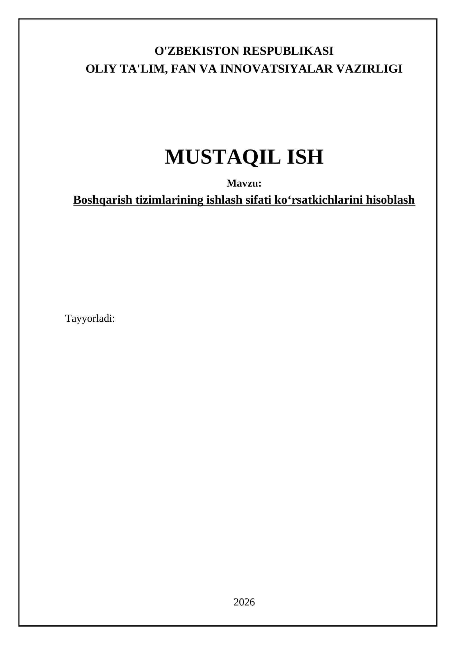 Boshqarish tizimlarining samaradorligi va samaradorligini baholash