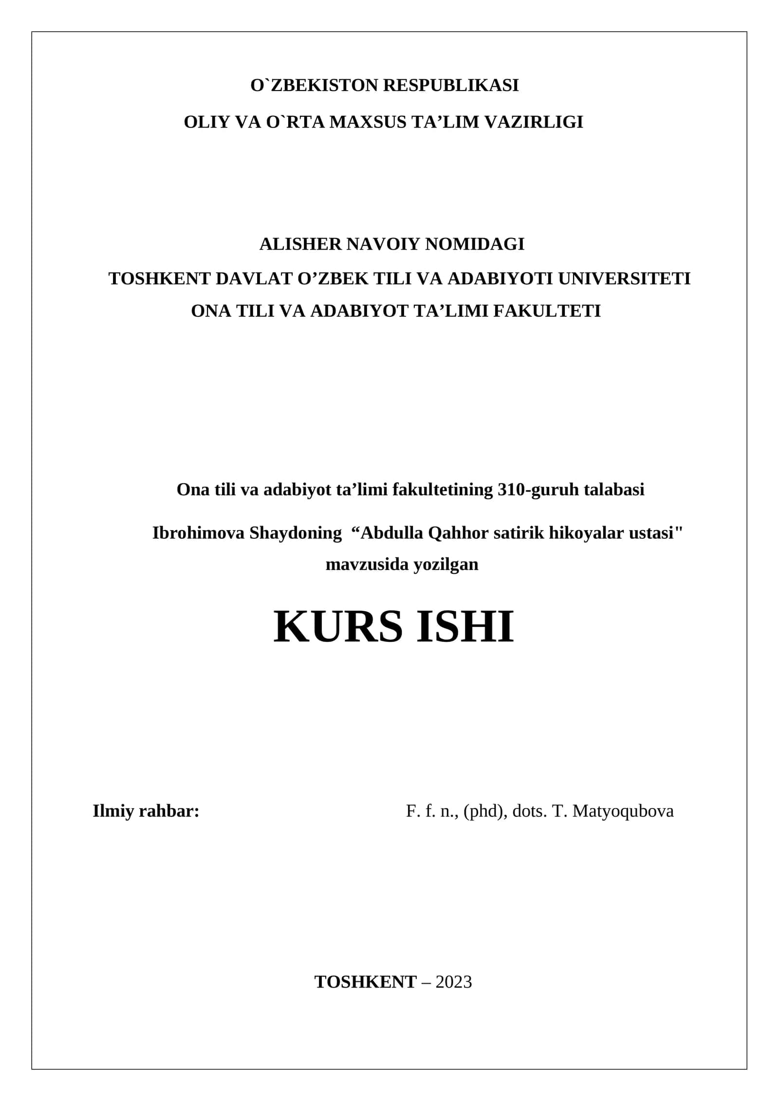 Abdulla Qahhor satirik hikoyalar ustasi
