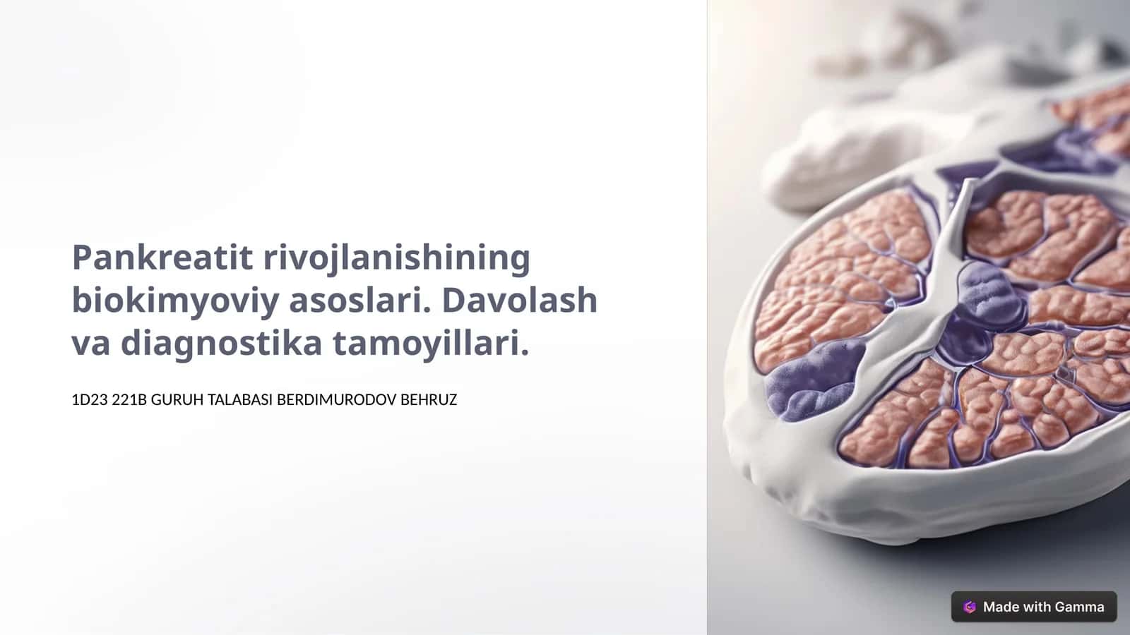 Pankreatit rivojlanishining biokimyoviy asoslari. Davolash va diagnostika tamoyillari