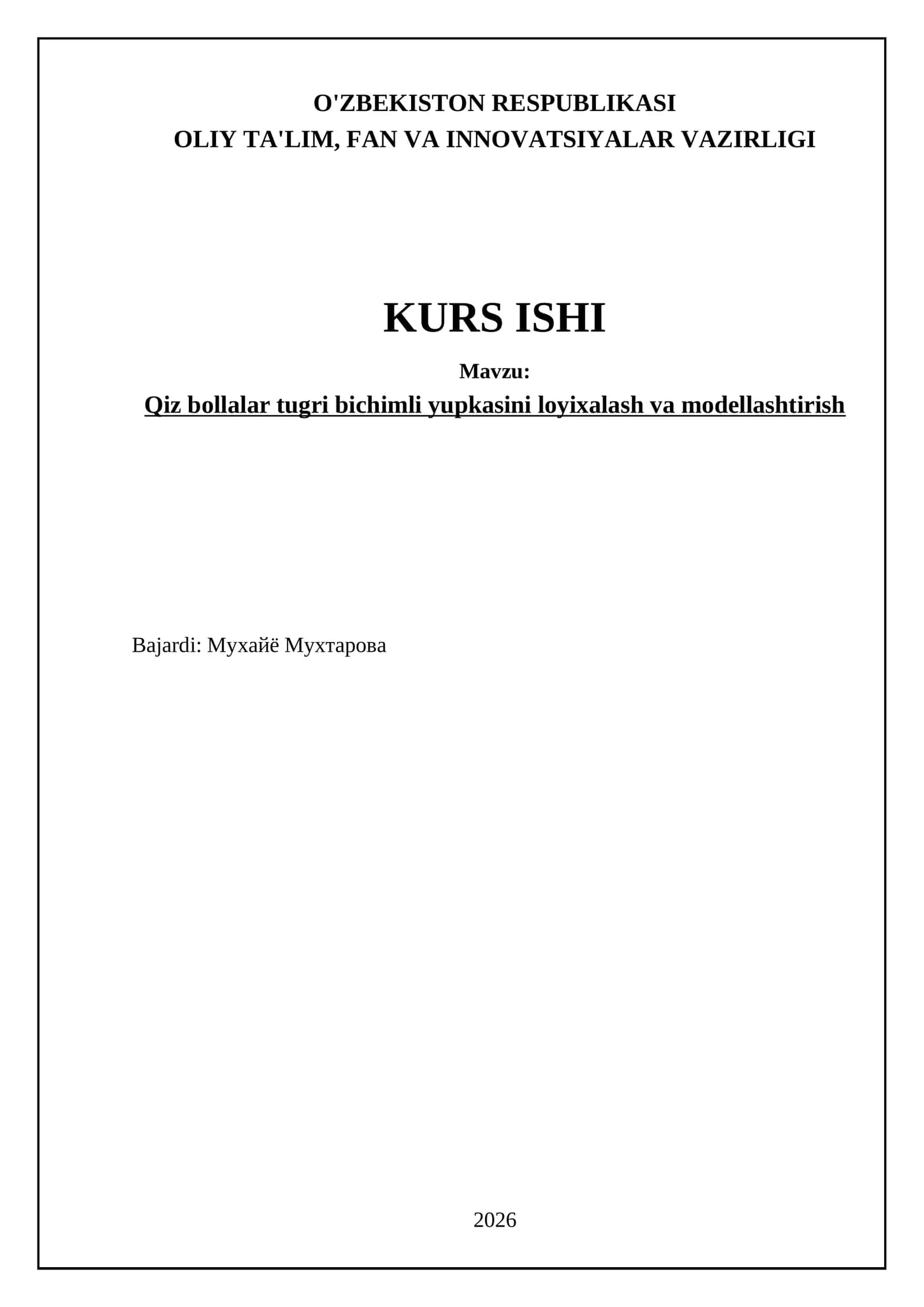 Qiz bollalar tugri bichimli yupkasini loyixalash va modellashtirish