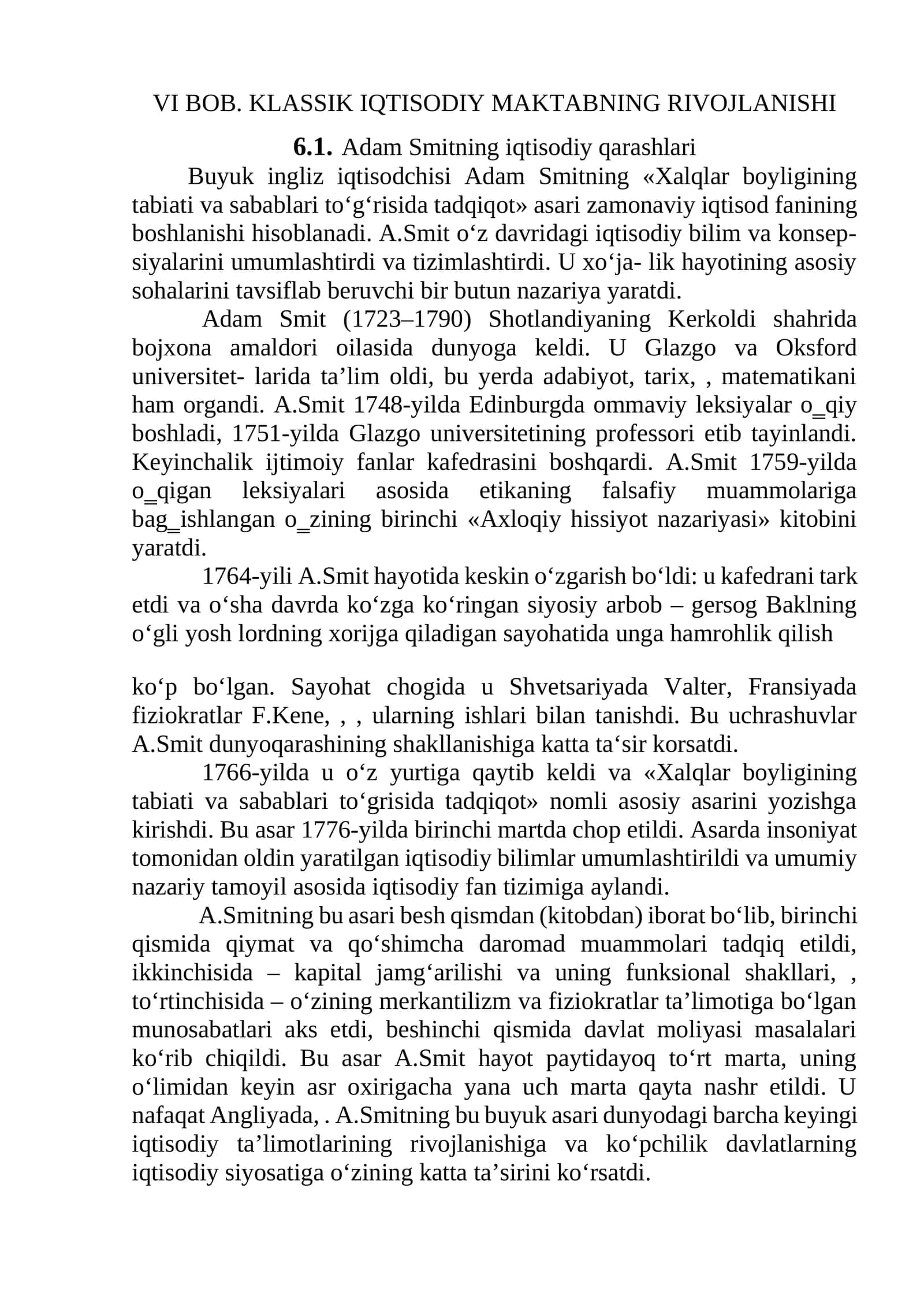 Adam Smitning iqtisodiy qarashlari