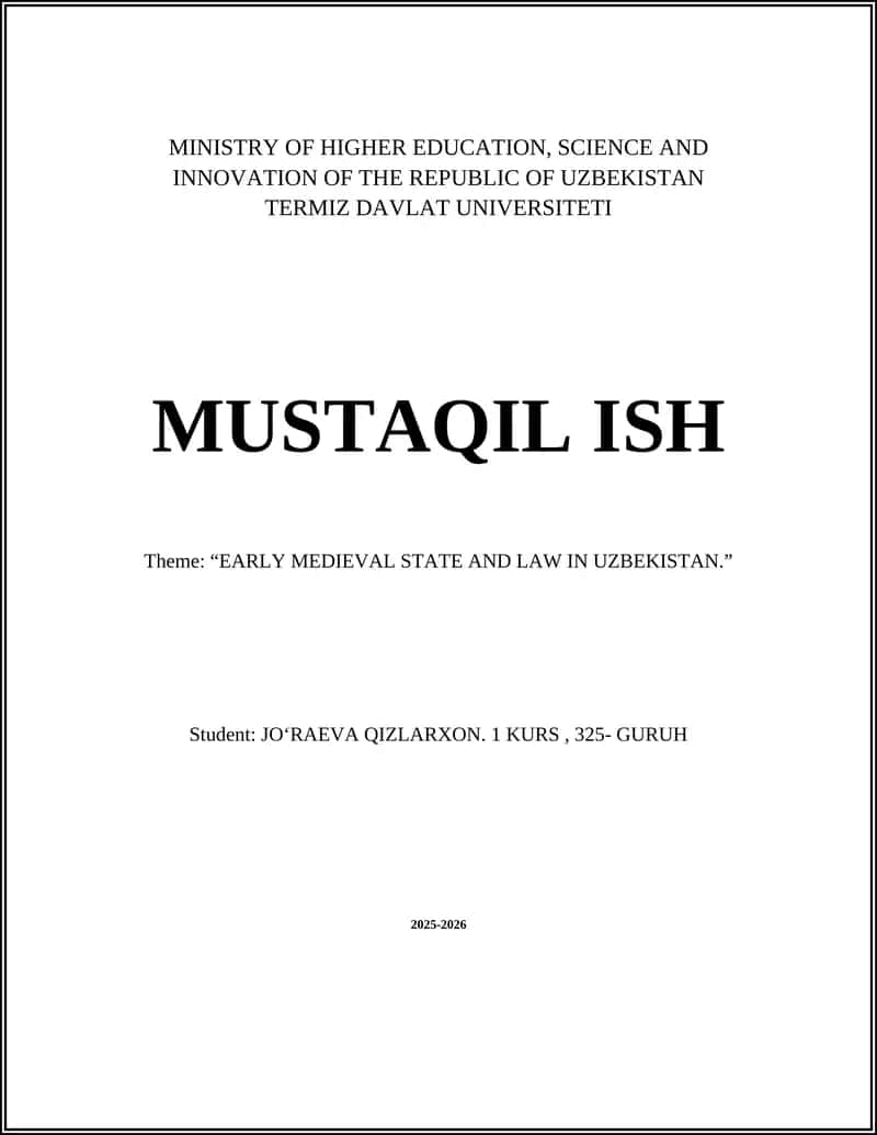 Early Medieval State and Law in Uzbekistan