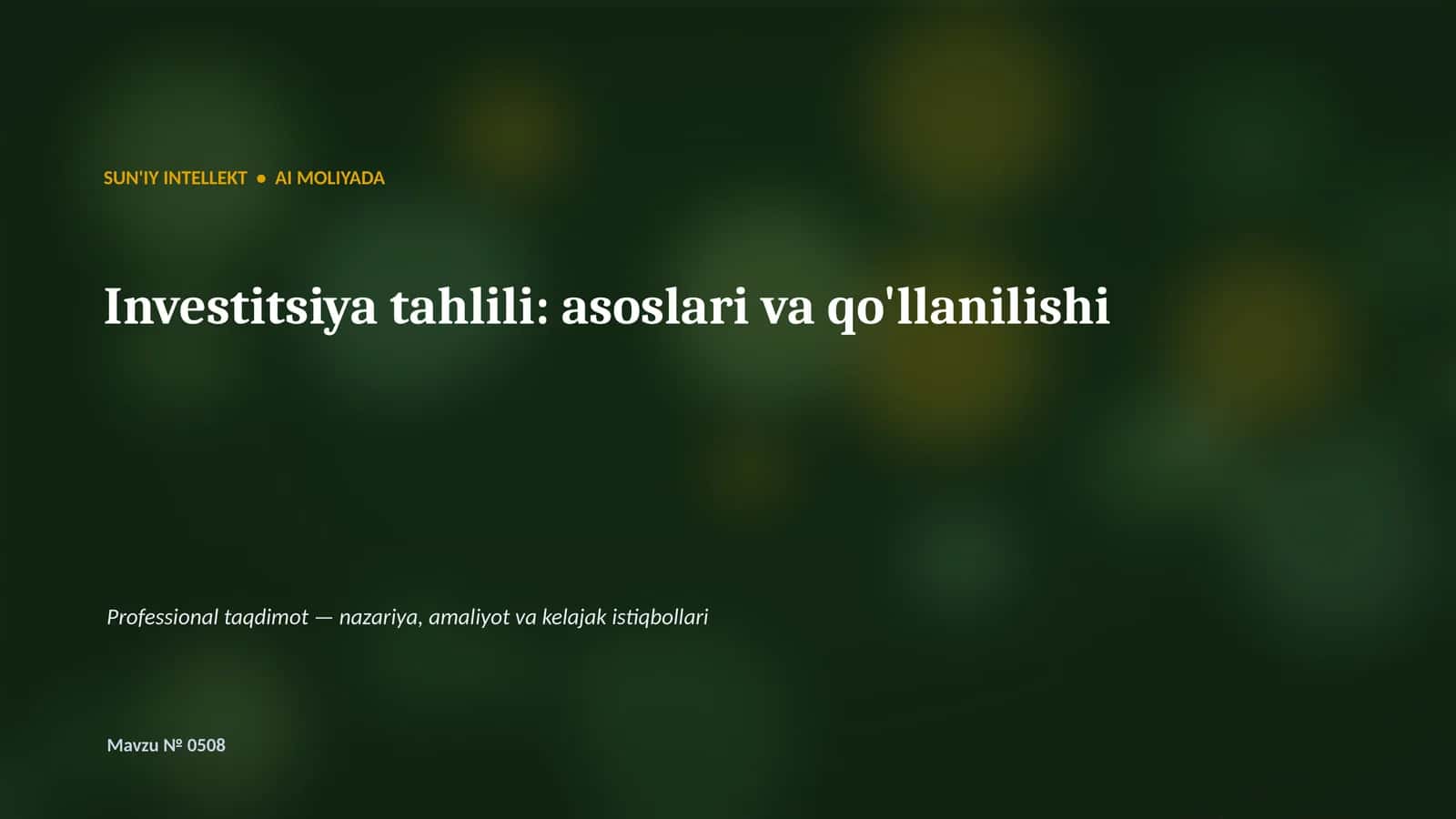 SUN'IY INTELLEKT • AI MOLIYADA