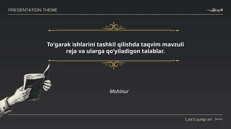 To'garak ishlarini tashkil qilishda taqvim mavzuli reja va ularga qoʻyiladigon talablar