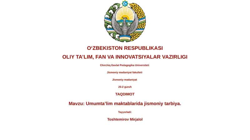 Umumta'lim maktablarida jismoniy tarbiya