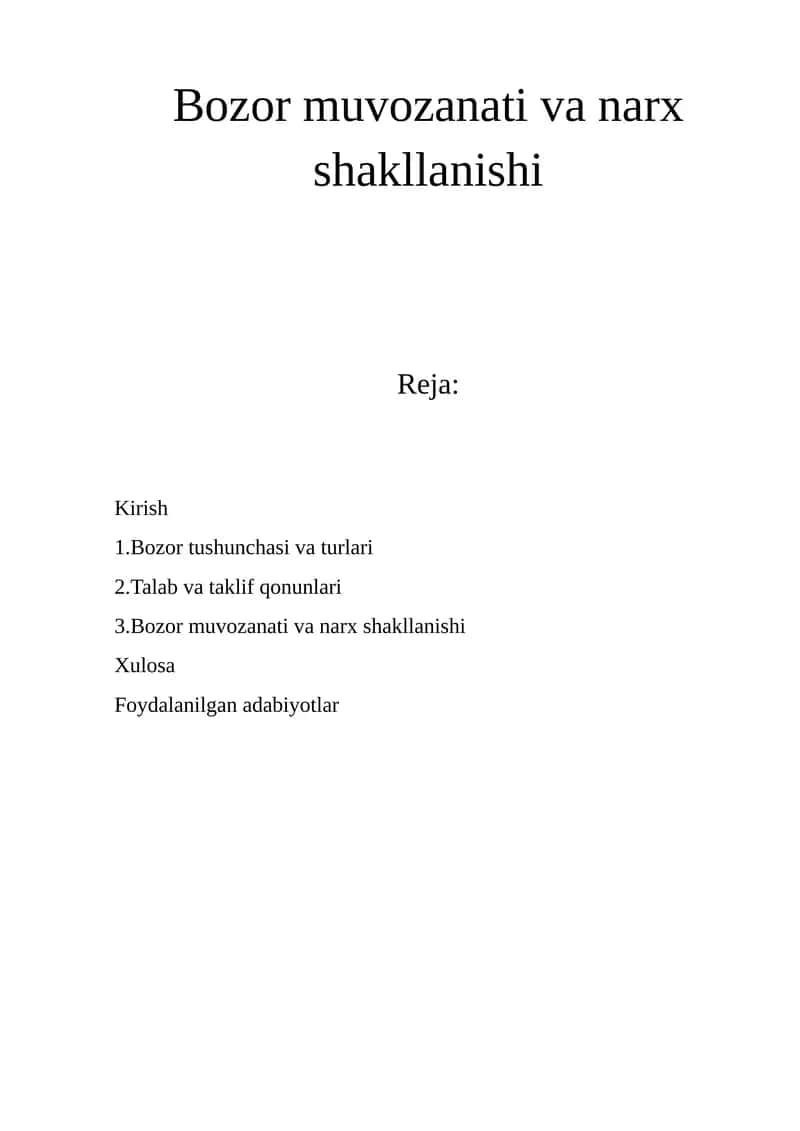 Bozor muvozanati va narx shakllanishi