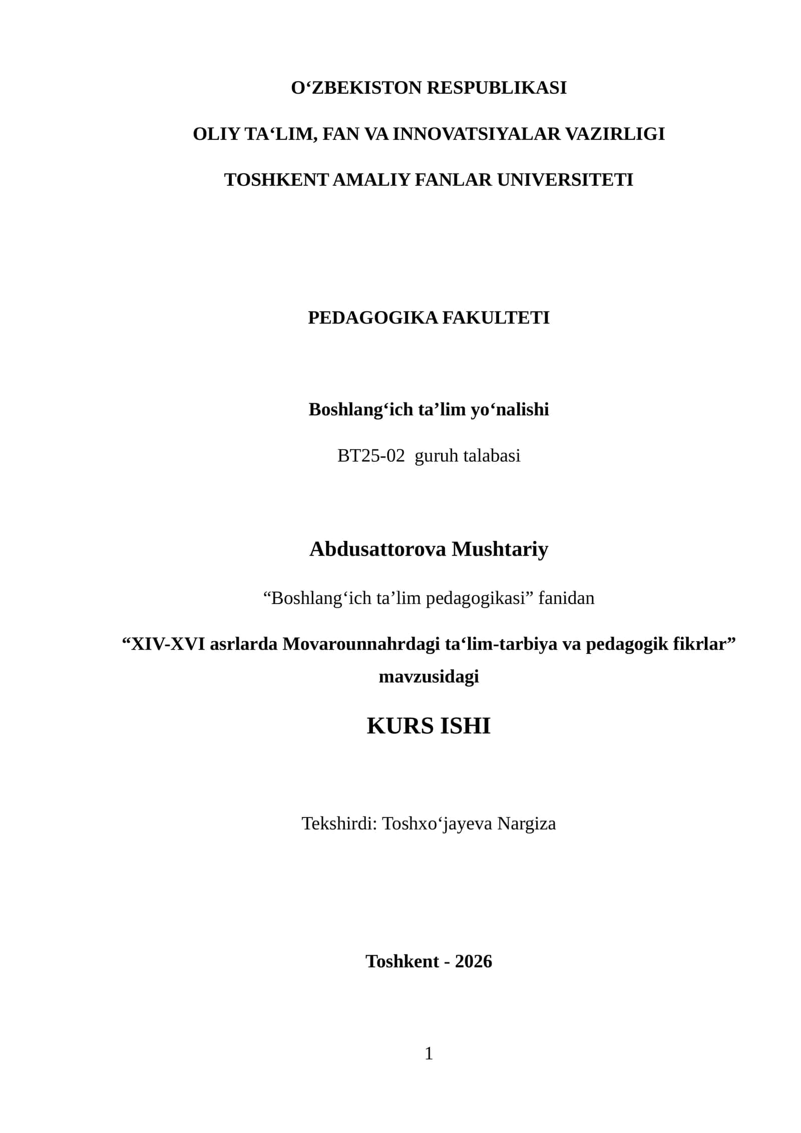 XIV-XVI asrlarda Movarounnahrdagi ta‘lim-tarbiya va pedagogik fikrlar