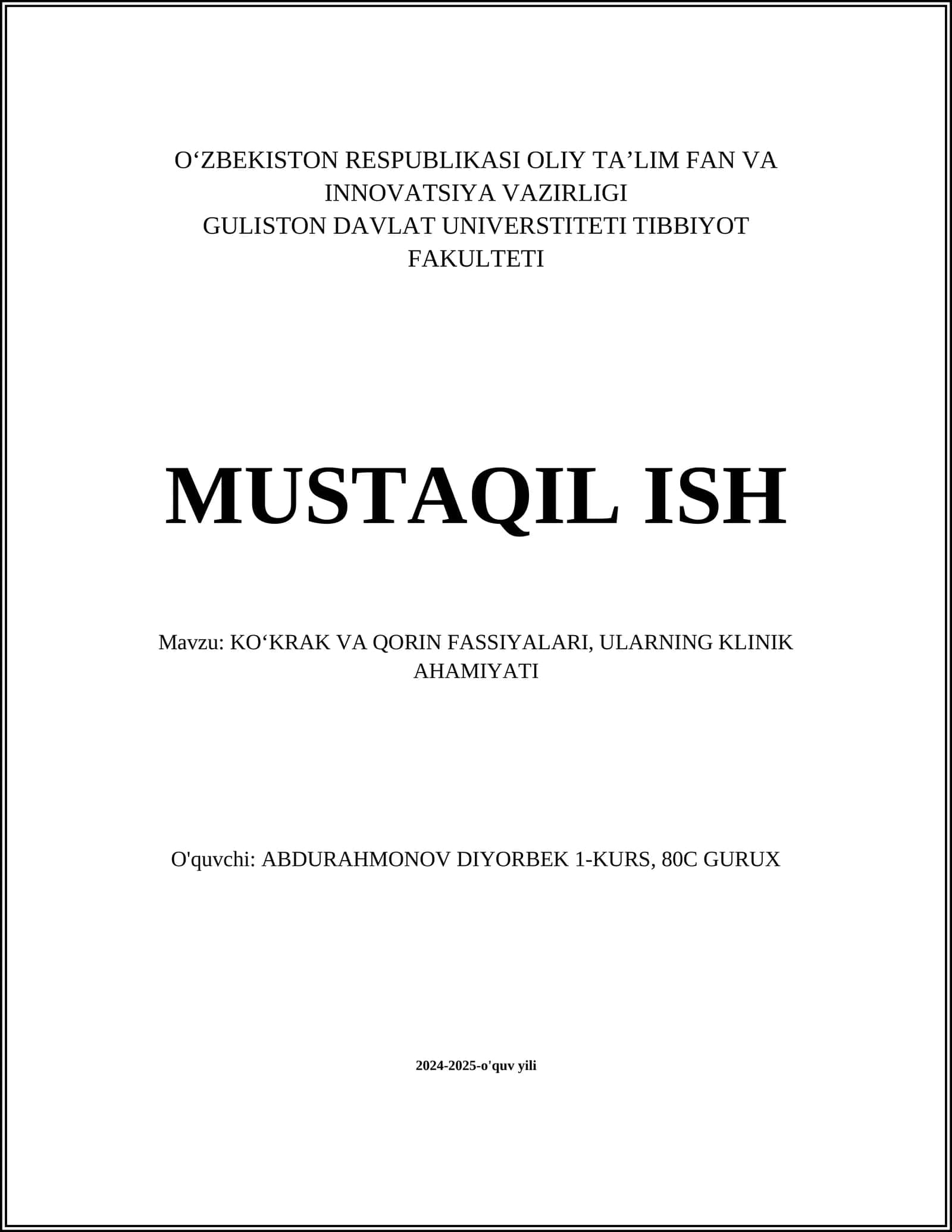 KO‘KRAK VA QORIN FASSIYALARI, ULARNING KLINIK AHAMIYATI