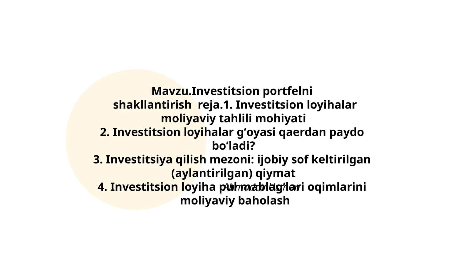 Investitsion portfelni shakllantirish reja